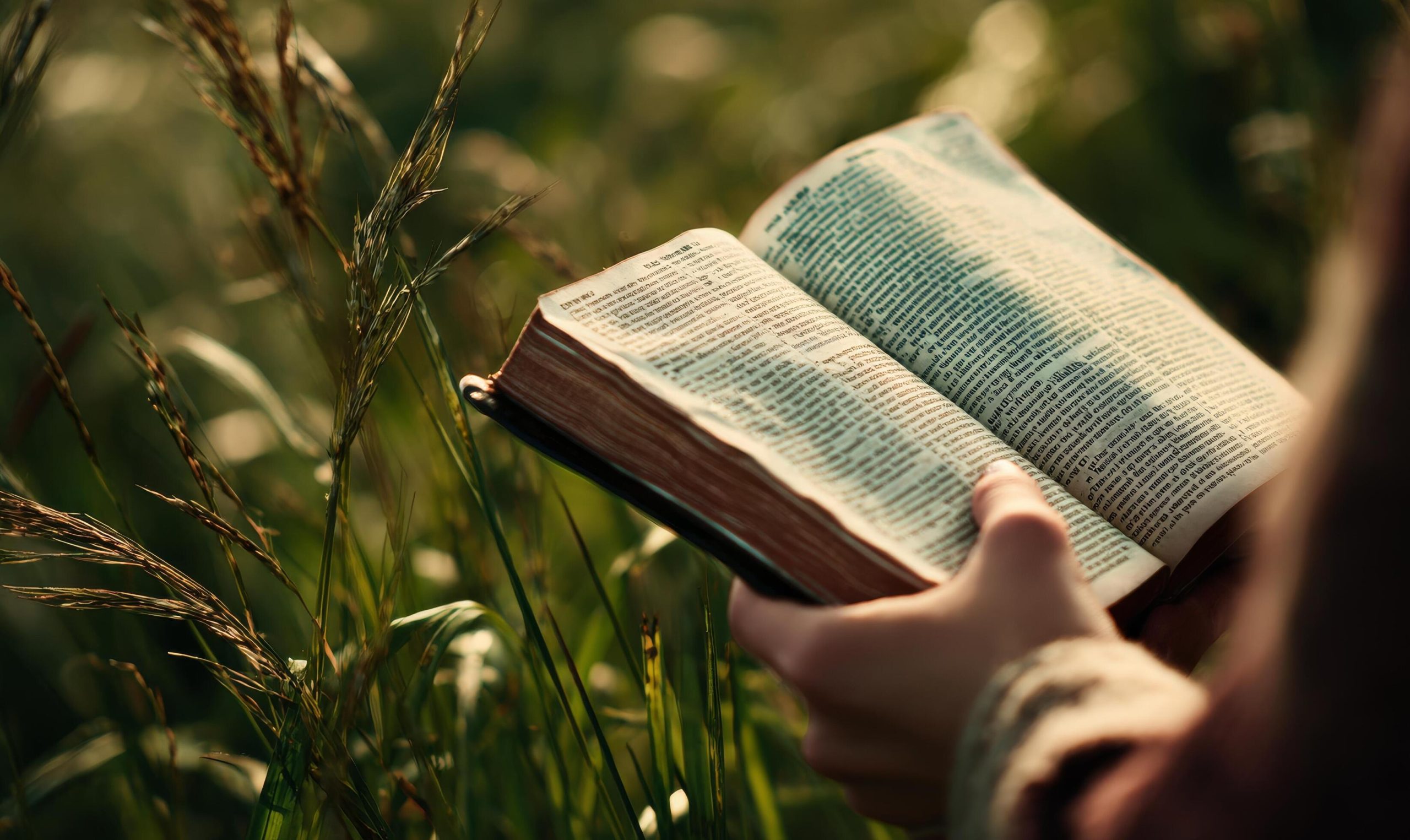Persona leyendo la Biblia en el campo